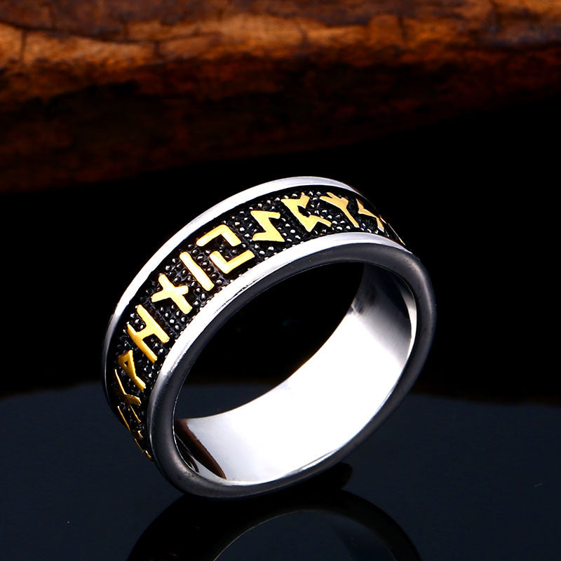 Viking-Inspired Titanium Steel Ring for Men - Retro Letter Design and Wholesale Options