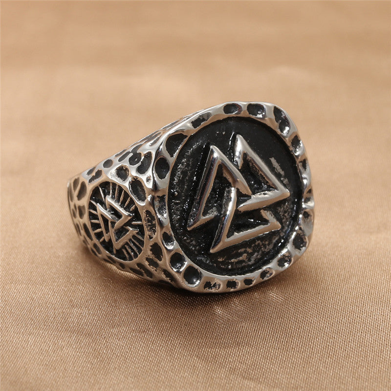 Titanium Steel Viking Triangle Ring - Retro Trendy Men's Accessory in Stainless Steel