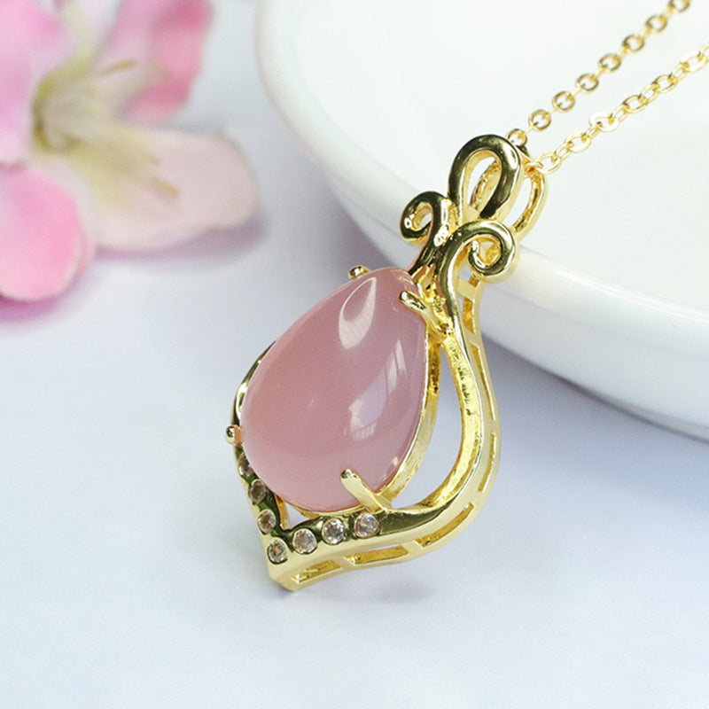 Rose Quartz Teardrop Pendant Necklace