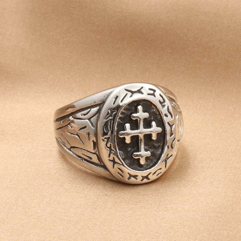 Men's Retro Titanium Steel Cross Ring - Trendy Martian Jewelry Directly from Manufacturer