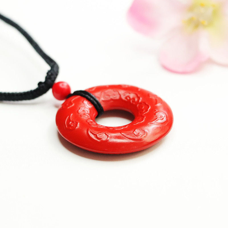 Cinnabar Pendant with Auspicious Cloud Ping An Buckle Jewelry