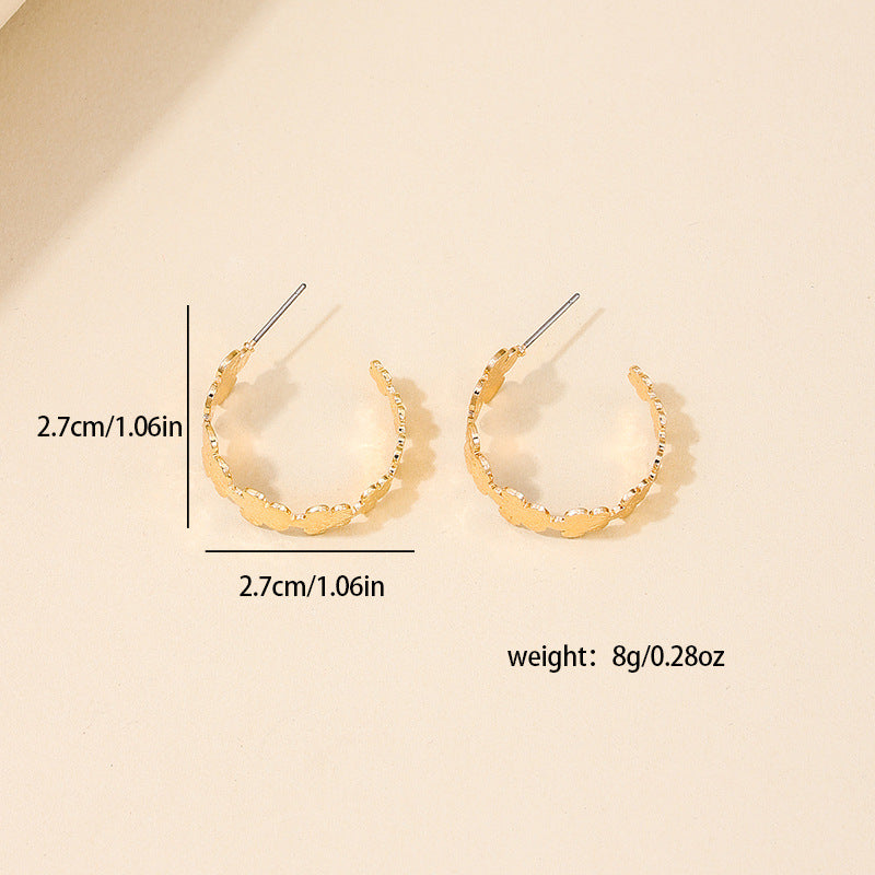 Korean Chic Circular Flower Earrings with Geometric Irregular Ear Buckle