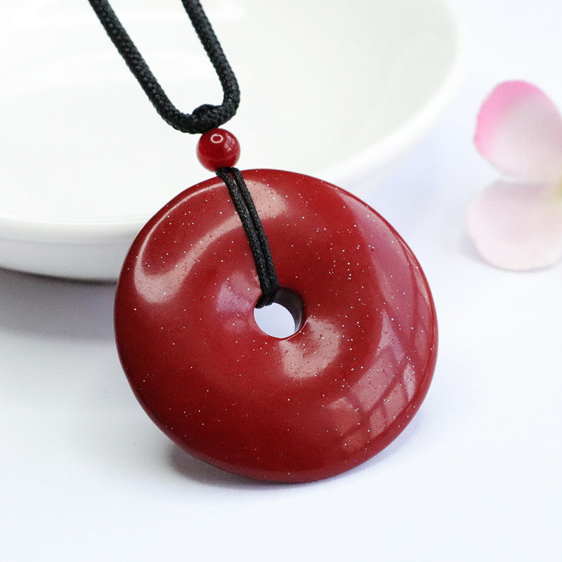 Pendant featuring Cinnabar Stone with Purple and Gold Sand - Sterling Silver Safety Buckle Design