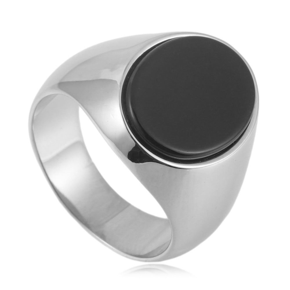 Trendy Unisex Titanium Steel Oval Stone Ring - Vintage Punk Style for Men and Women