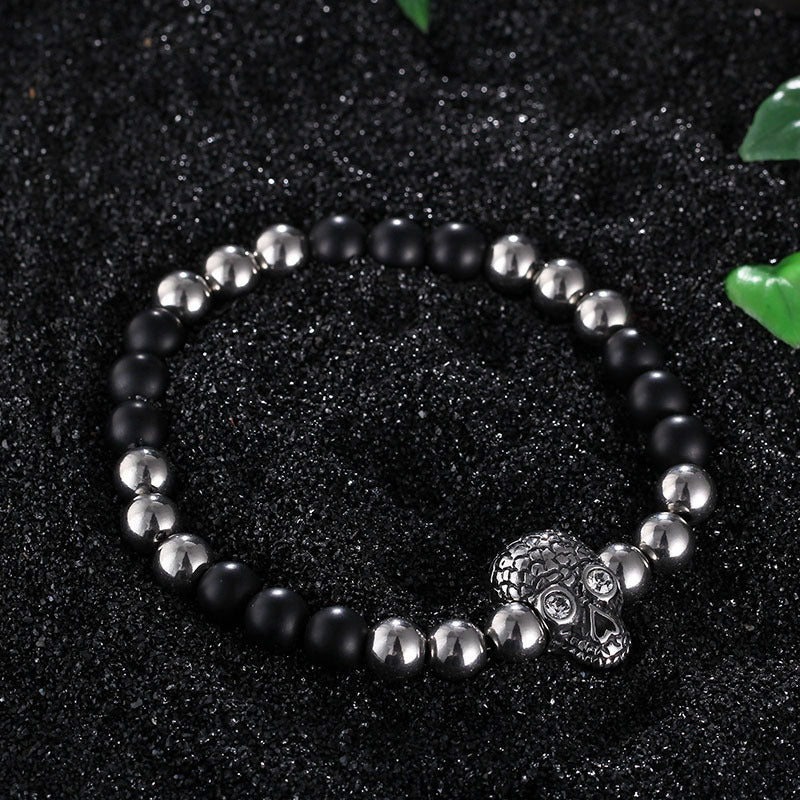 Men's Personalized Skull Beaded Bracelet with Punk Style Zircon Accents