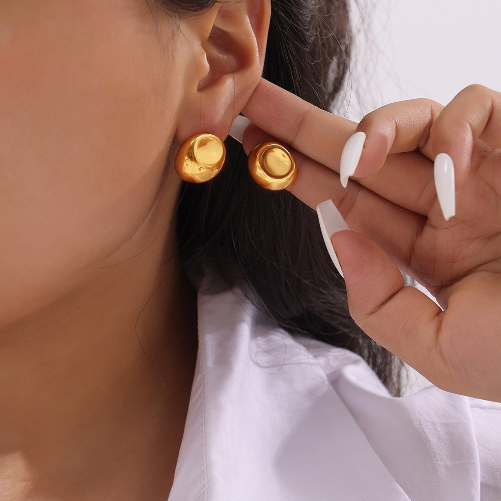 Three-Dimensional Titanium Gold-Plated Concave-Convex Earrings