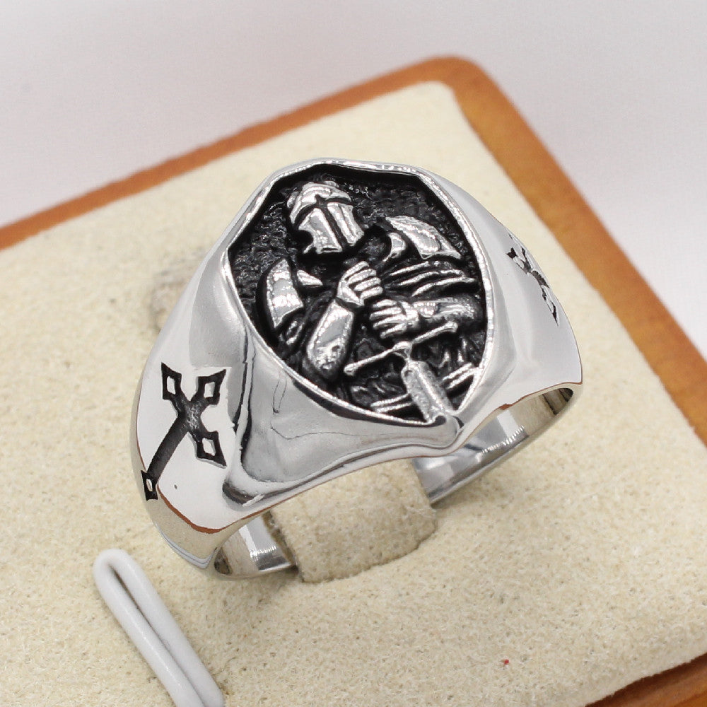 Personalized Retro Titanium Steel Ninja Warrior Ring for Men - European and American Style