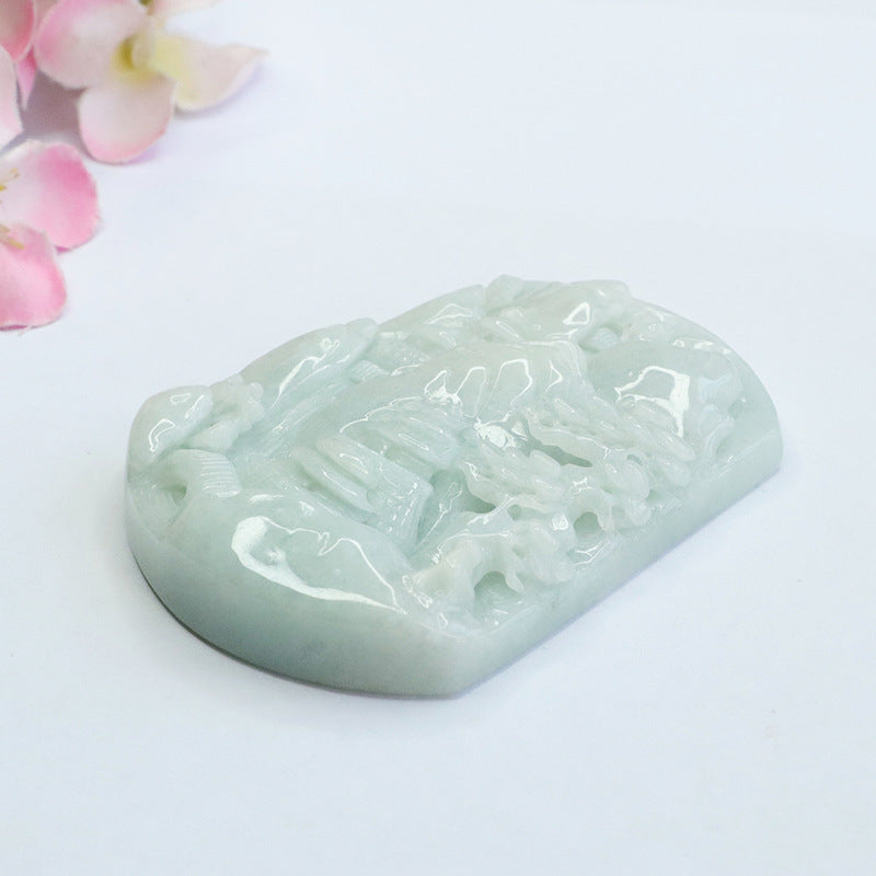 Jade Landscape Sculptured Pendant from Myanmar's Planderful Collection