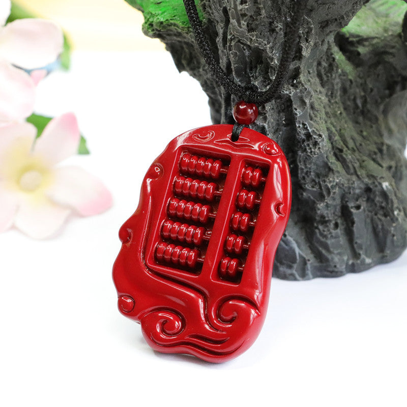 Cinnabar Charm Pendant Embellished with Purple Gold Sand and Abacus