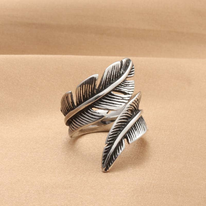 Titanium Steel Wing Ring for Men - Retro Trendy Animal Feather Design Jewelry