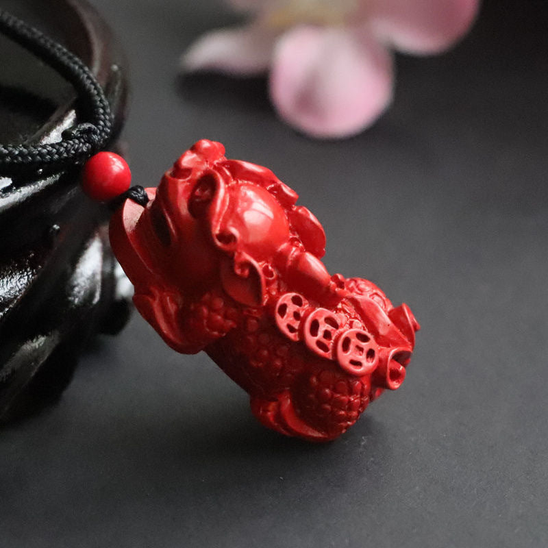 Cinnabar Swallowing Gold Beast Sterling Silver Pendant