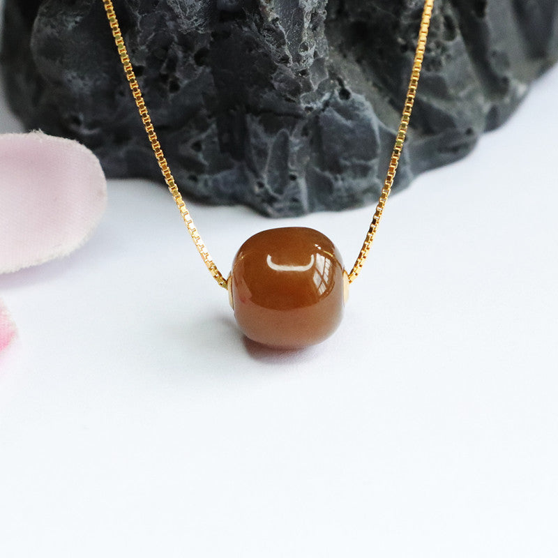 Elegant Hetian Jade Necklace with Red Jade Bead Pendant