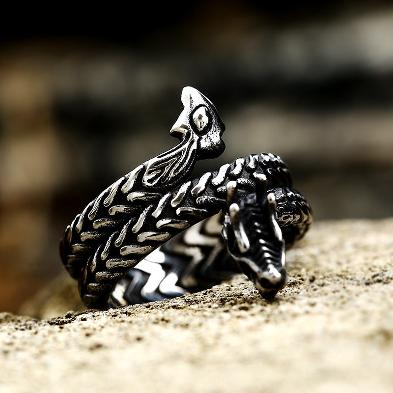 Titanium Steel Dragon-Shaped Men's Ring - Retro Cross-Border Stainless Steel Jewelry