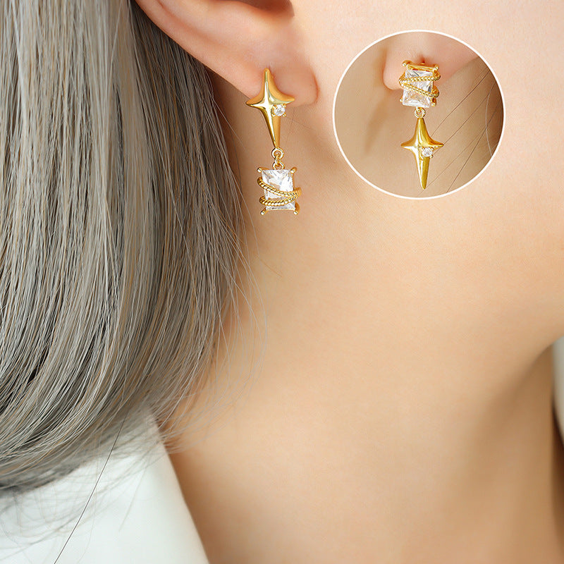 Colorfast Aesthetic Asymmetric Zircon Geometric Earrings