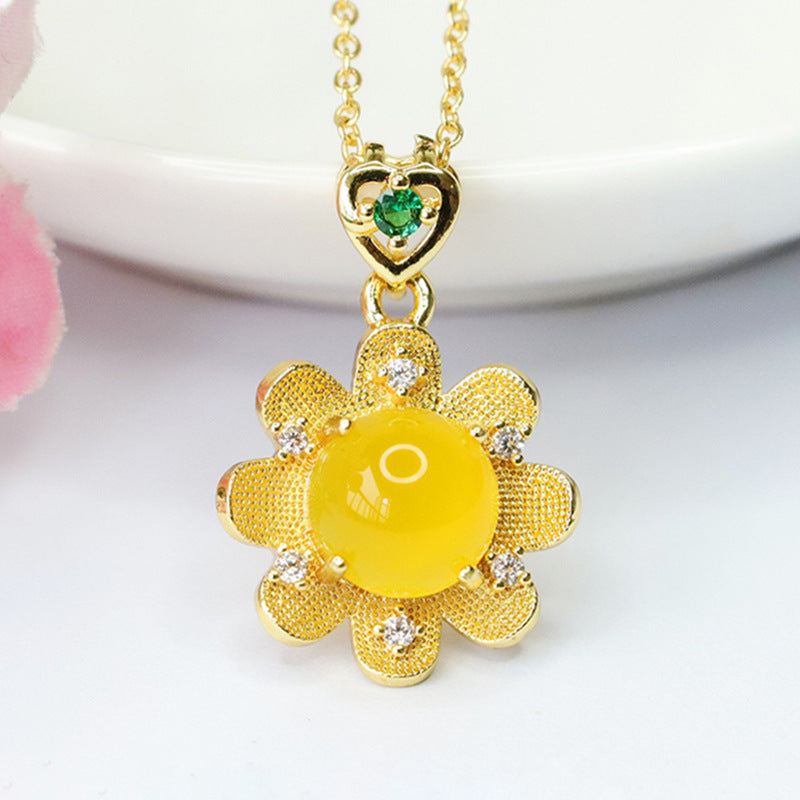 Sunflower Golden Chalcedony Pendant Necklace