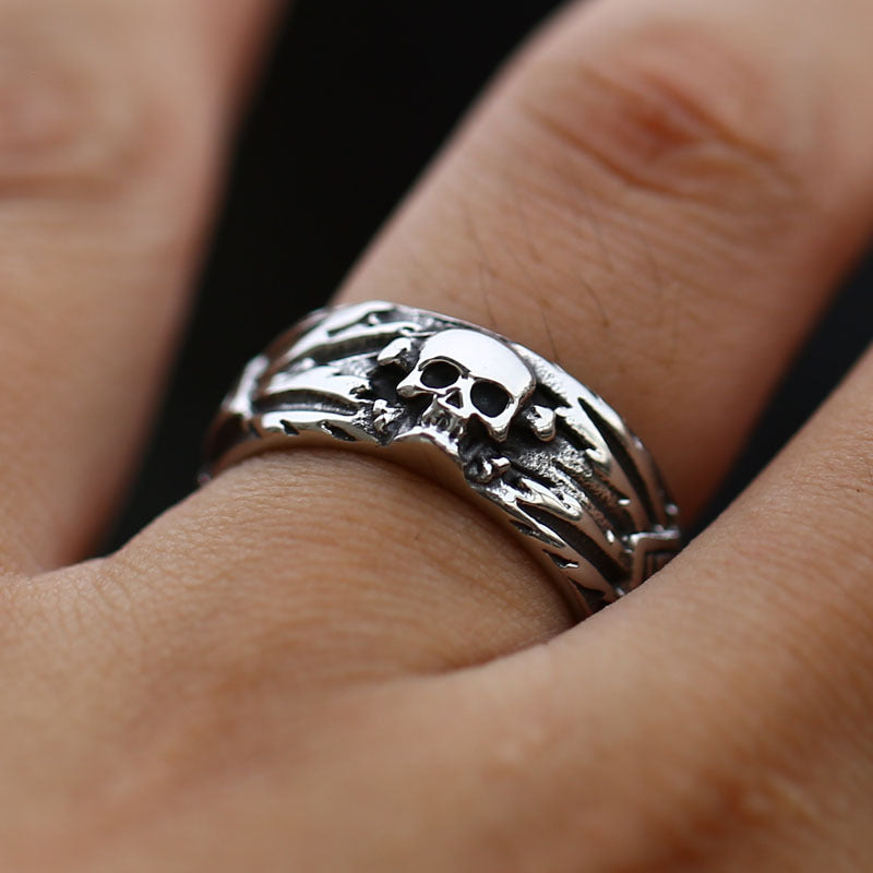 Wholesale Punk Style Titanium Steel Skull Ring for Men - Retro Stainless Steel Jewelry