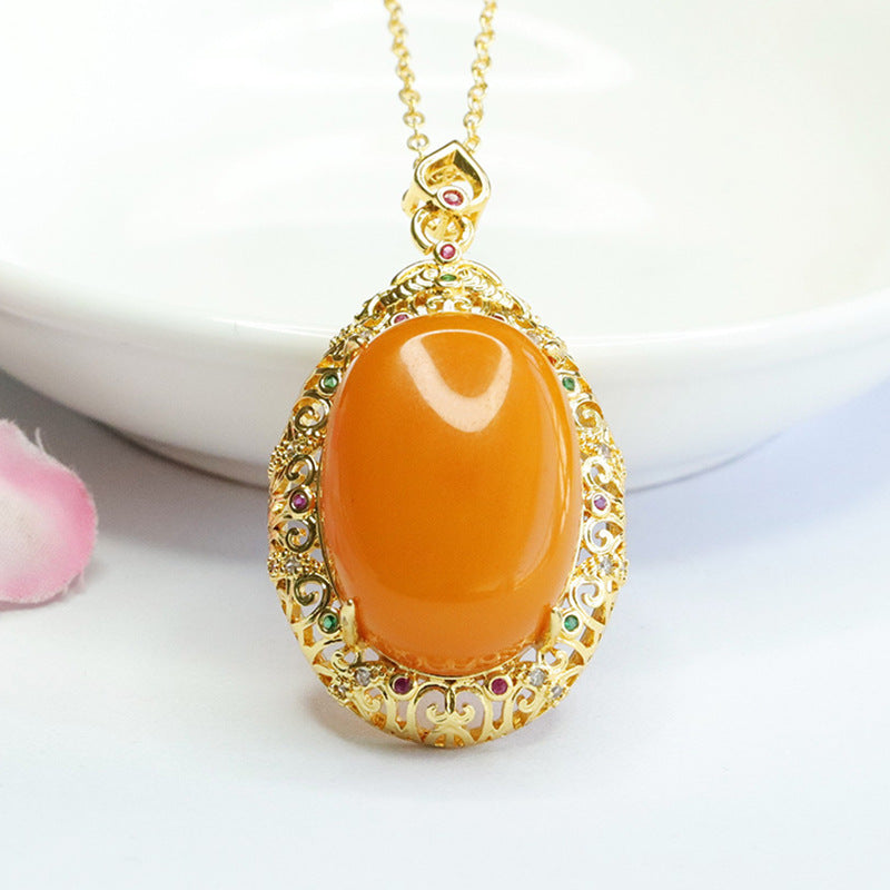 Golden Honey Wax Amber Pendant Necklace from Planderful Fortune's Favor Collection