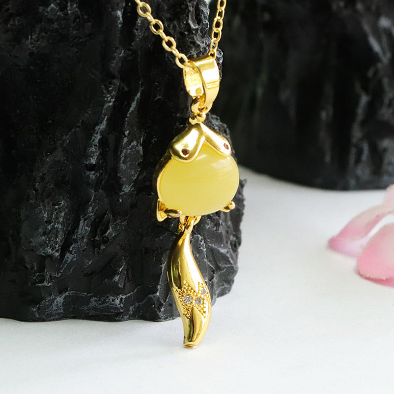 Beeswax Amber Fox Pendant crafted from Natural Materials