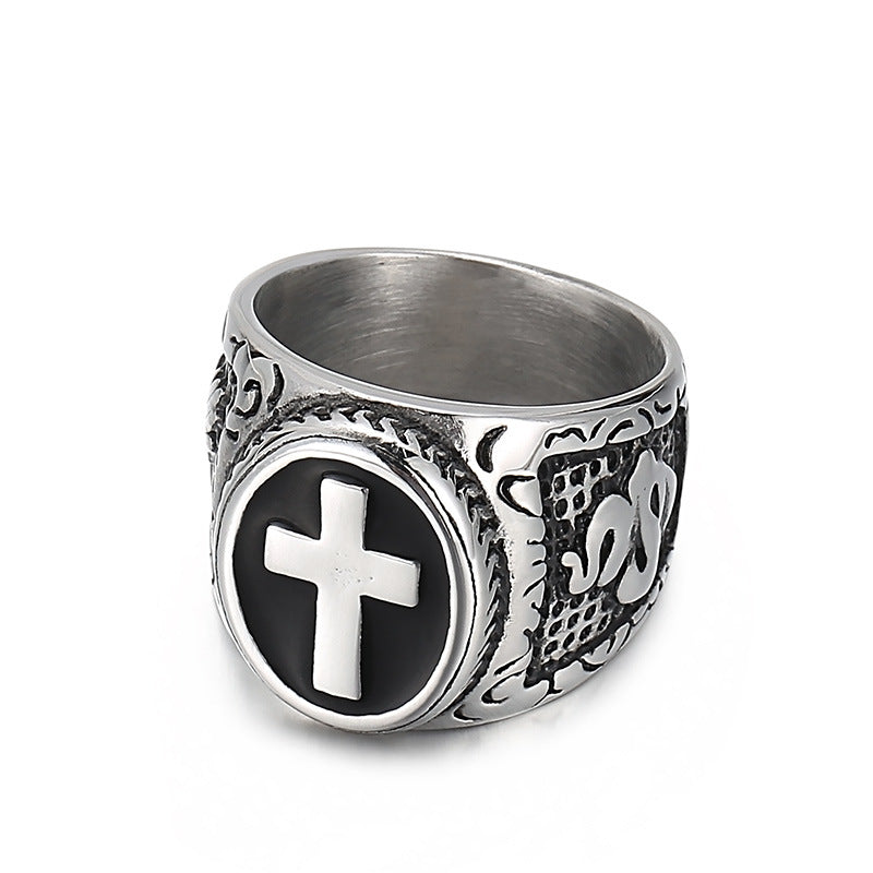 Retro Cross Punk Style Stainless Steel Wrench Ring for Men - Wholesale Titanium Steel Jewelry