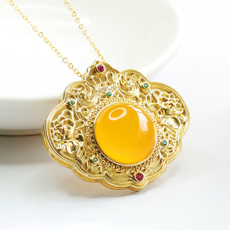 Yellow Chalcedony Zircon Ruyi Pendant