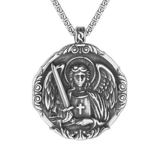 Ancient Greek Cross Jihad Angel Titanium Steel Necklace for Men