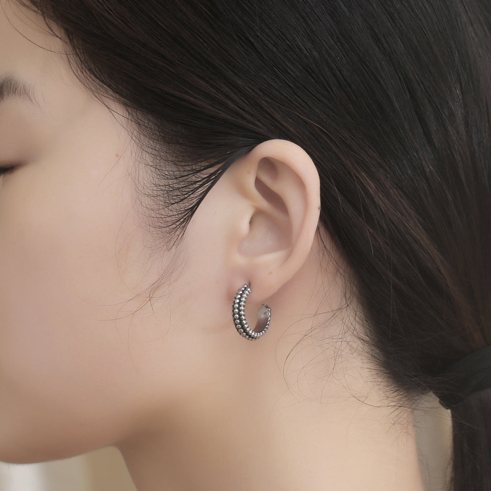 Charming C-Shaped Polka Dot Titanium Steel Stud Earrings for Women - Inspired by Japanese and Korean Aesthetics