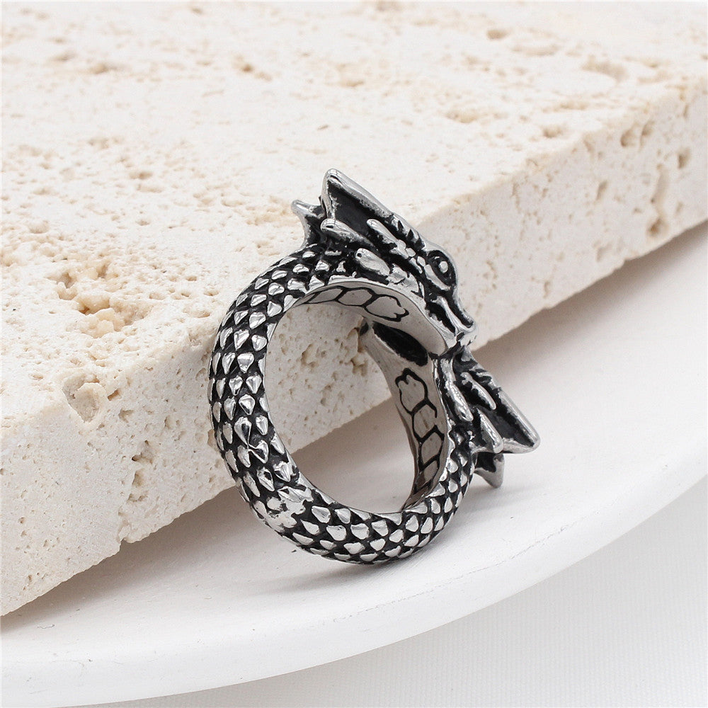 Double Headed Dragon Titanium Steel Ring for Men