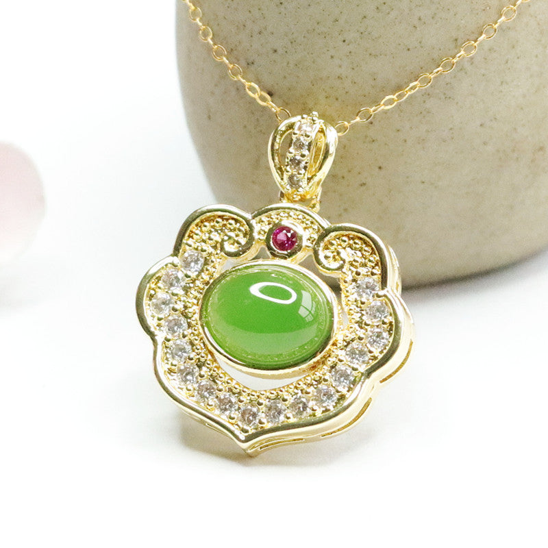 Hetian Jade Ruyi Necklace with Zircon Accents