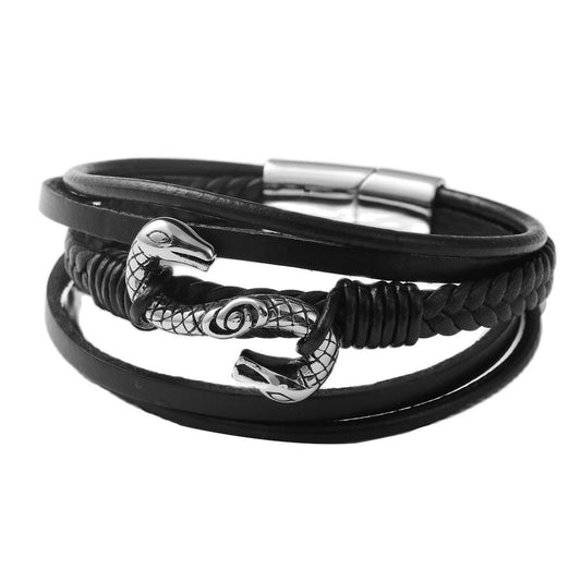 Titanium Steel S-Shaped Snake Bracelet - Personalized Punk Leather Accessory for Men