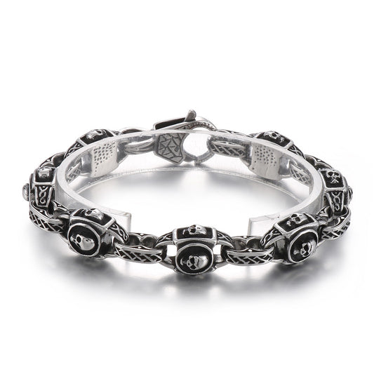 Vintage-Inspired Korean Skull Bracelet with Punk Pig Nose Design in Titanium Steel for Men