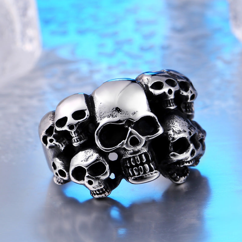 Titanium Steel Skull Ring for Men - European and American Hipster Index Finger Design, Exaggerated Hip-Hop Style