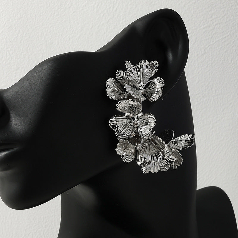 C-Shaped Floral Metal Earrings - Vienna Verve Collection