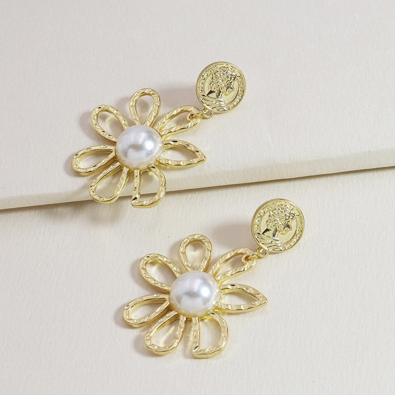 Metallic Blooms Earrings Set with Pearl Accents