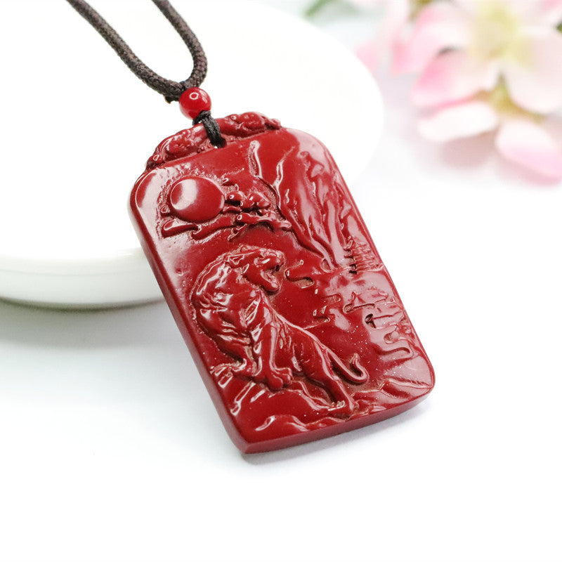 Cinnabar Pendant Rectangle Brand Tiger in The Mountain Pendant