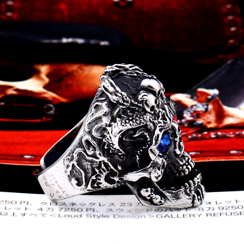 Punk Skull Men's Ring in Titanium Steel - Retro Wholesale Jewelry from Europe and America