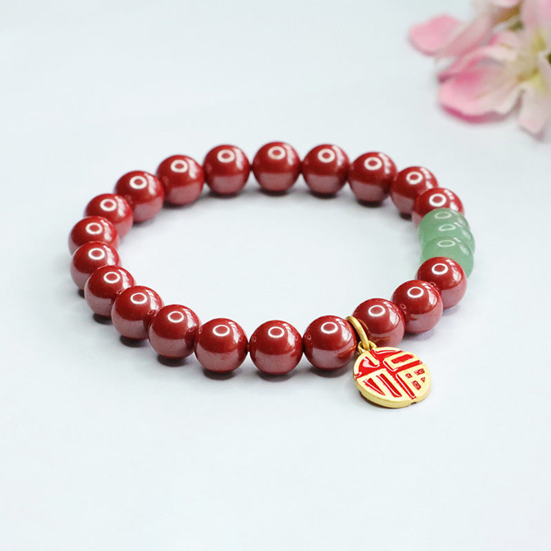 Emperor Cinnabar and Jade Sterling Silver Bracelet