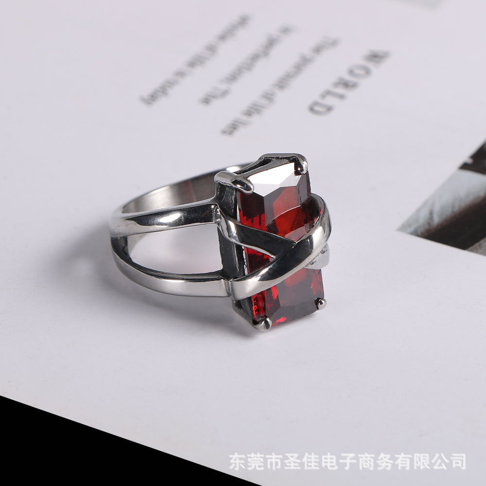 Fashionable Stainless Steel Cross Ring with Ruby for Women - Wholesale Available