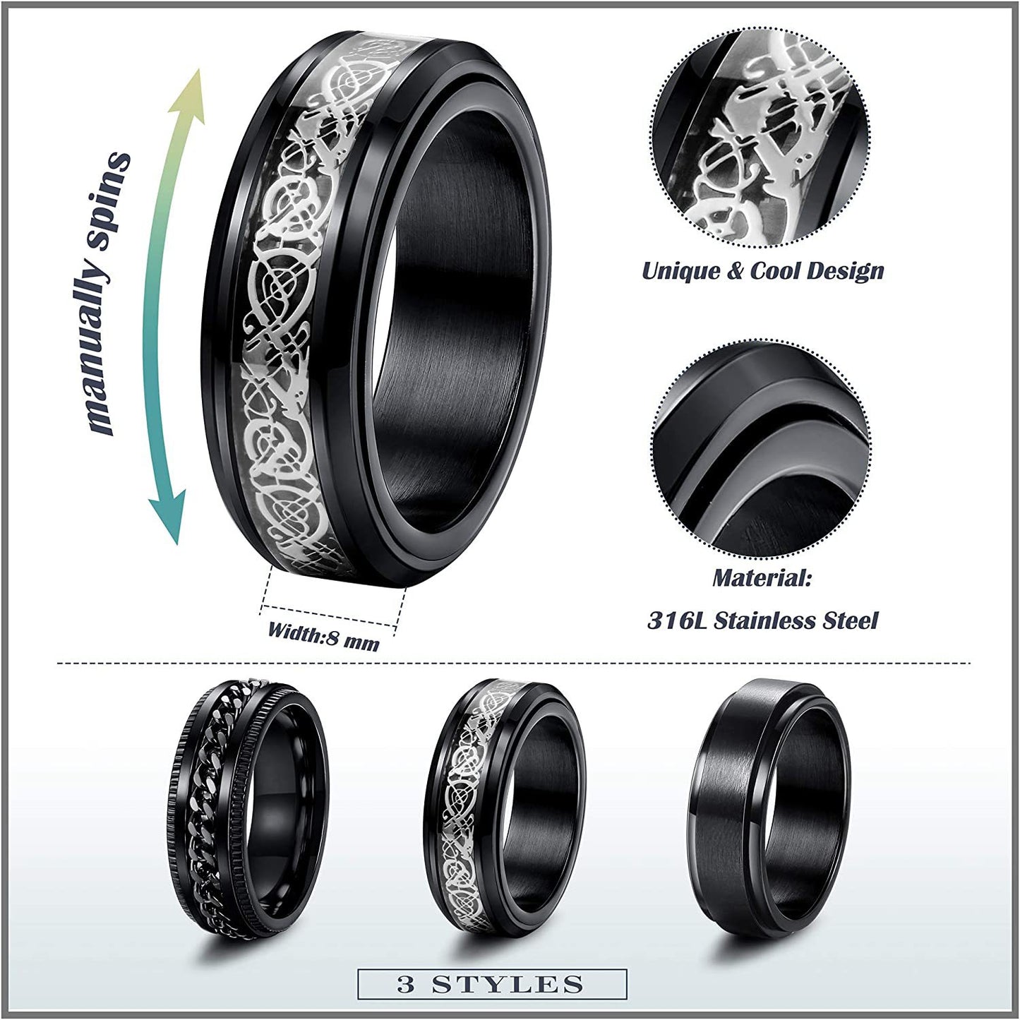 Rotating Titanium Steel Ring with Punk Style Design for Men