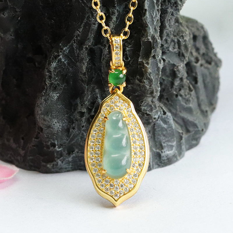 Sterling Silver Jade Pendant Necklace with Zircon Accent