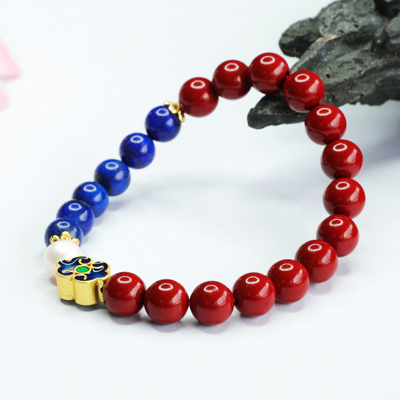 Cinnabar and Lapis Lazuli Sterling Silver Bracelet