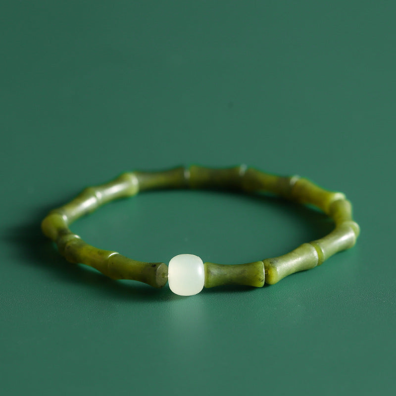 National Style Olive, Jade, and Bamboo Joint Art Handstrung Bracelet