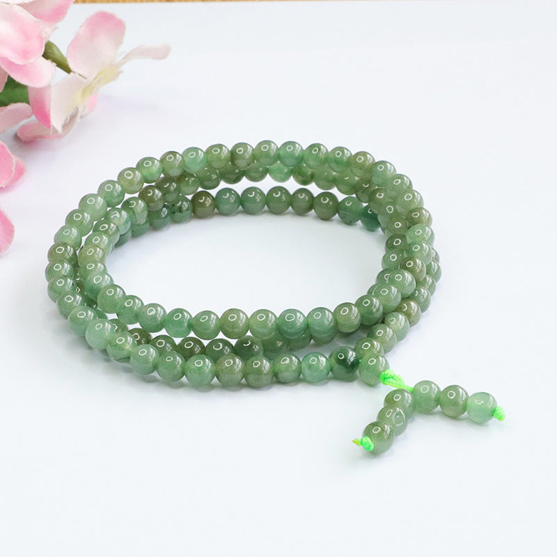 Natural Myanmar A-grade Jade Necklace Oil Green Round Bead Sweater Chain Jade