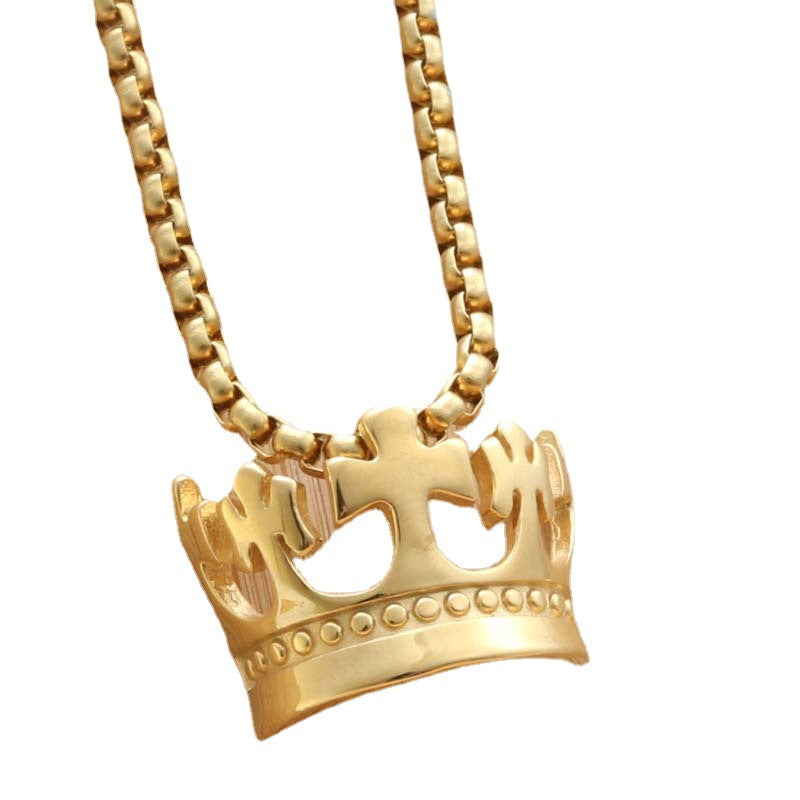 Punk Vintage Titanium Steel Crown Pendant Necklace for Women