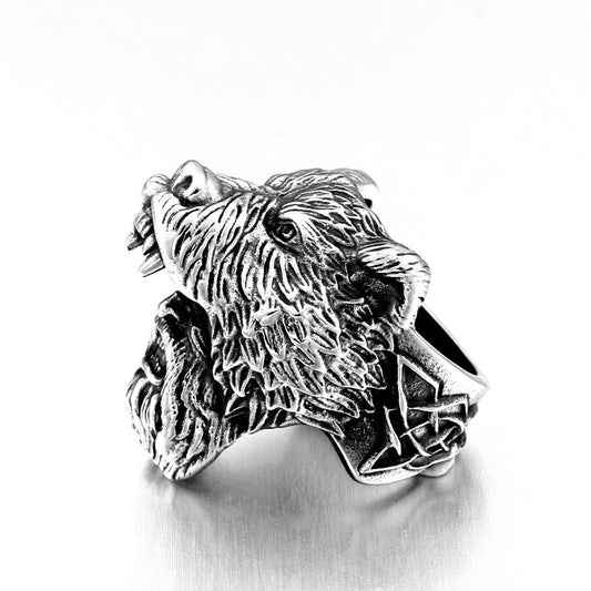 Viking Bear Man Stainless Steel Personality Ring for Men - Retro Wholesale Jewelry