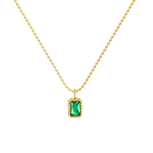 Emerald Zircon Micro Inlaid Necklace: 18k Gold Plated Chinese Style Jewelry