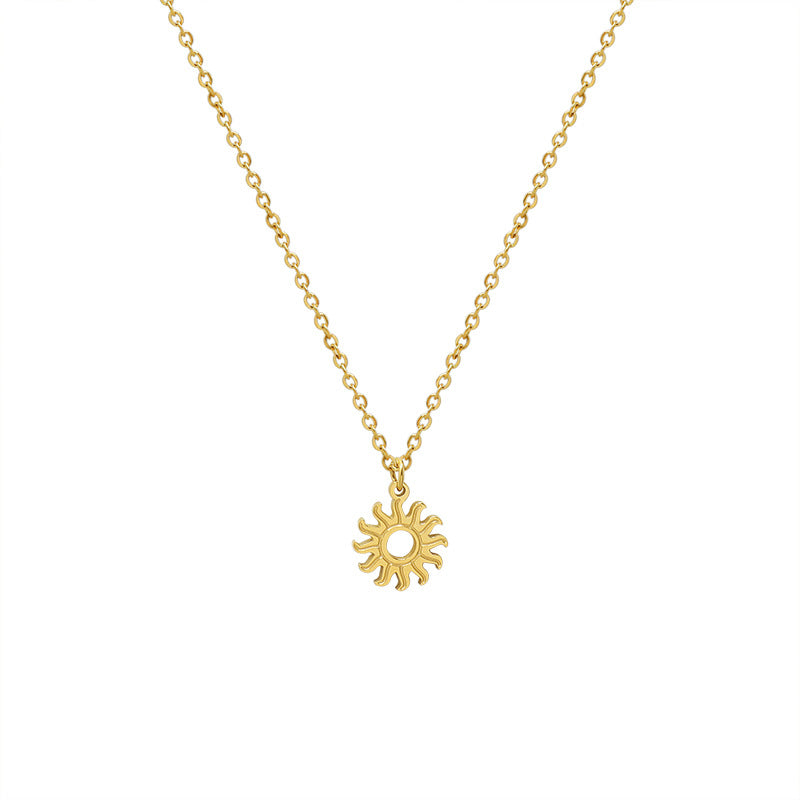 Retro Small Sun Pendant Necklace with Titanium Clavicle Chain