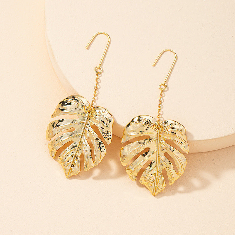 Exaggerated Retro Fashion Leaf Earrings in Metal - Wholesale Pair