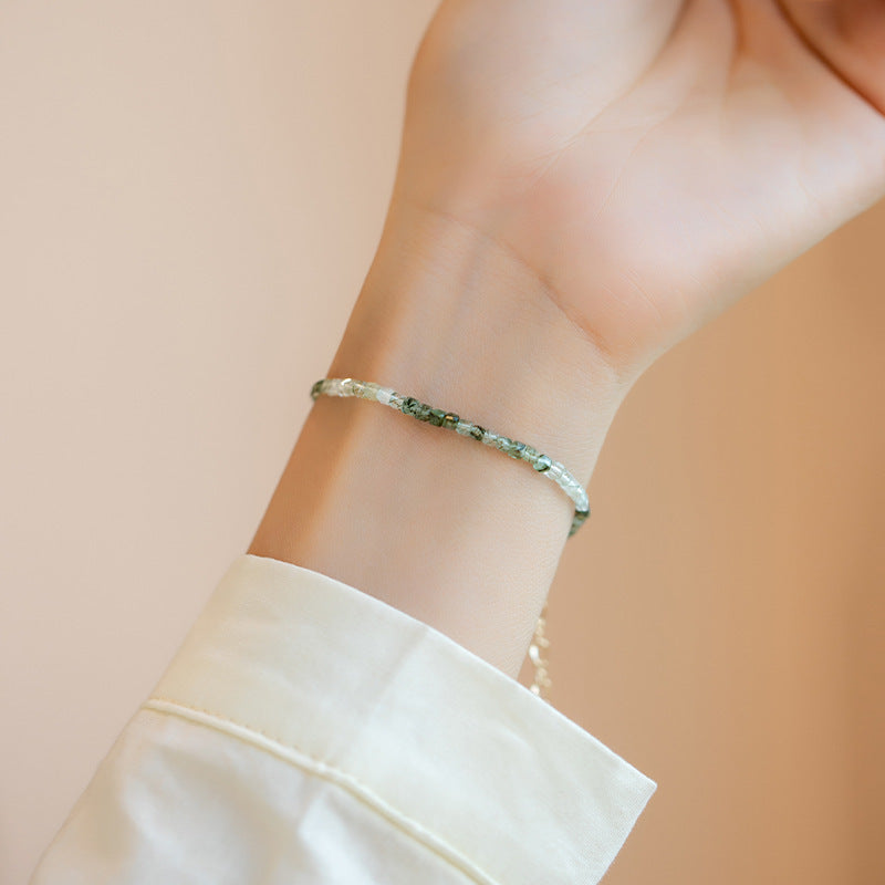 Fortune's Favor Green Crystal Bracelet - Handmade Sterling Silver Ornament for Wealth Transfer