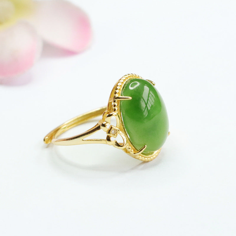 Hetian Jade and Jasper Hollow S925 Silver Ring