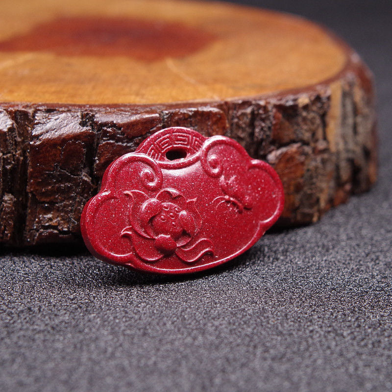 Vermilion Fortune Cinnabar Silver Lock Pendant